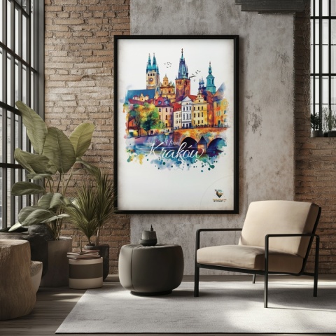 Plakat artystyczny – „Kraków, między tonami” – abstrakcyjna wizja miasta w łagodnych barwach