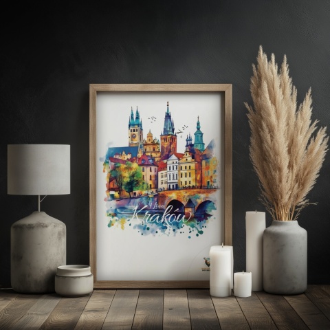 Plakat artystyczny – „Kraków, między tonami” – abstrakcyjna wizja miasta w łagodnych barwach