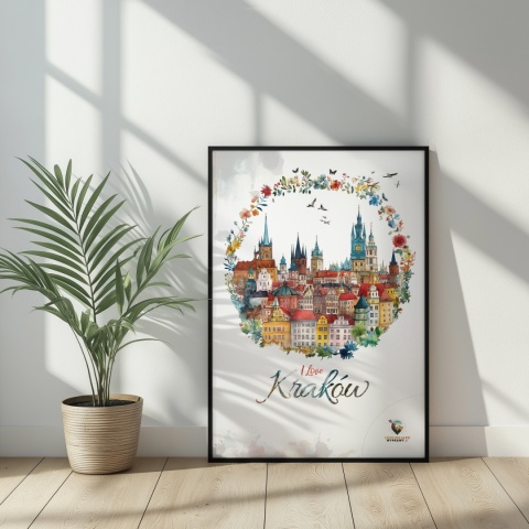 Plakat architektoniczny Format A3 – „Kraków, odbicie myśli” – nastrojowa panorama miasta w ciepłych tonacjach