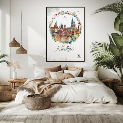 Plakat architektoniczny Format A3 – „Kraków, odbicie myśli” – nastrojowa panorama miasta w ciepłych tonacjach