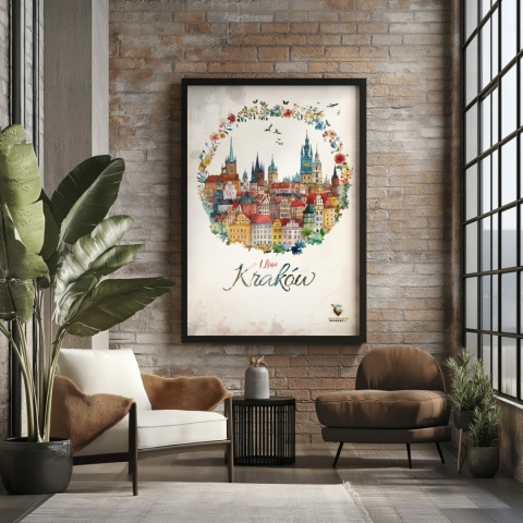 Plakat architektoniczny Format A3 – „Kraków, odbicie myśli” – nastrojowa panorama miasta w ciepłych tonacjach