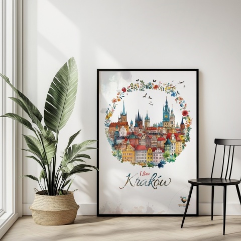 Plakat architektoniczny Format A3 – „Kraków, odbicie myśli” – nastrojowa panorama miasta w ciepłych tonacjach
