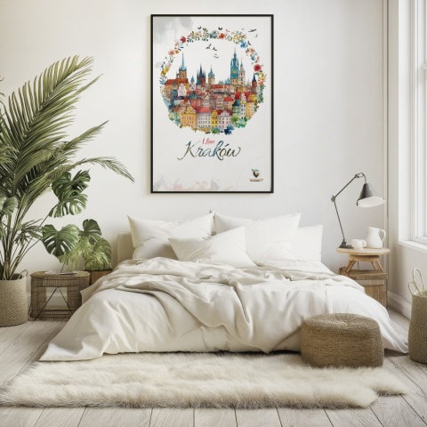 Plakat architektoniczny Format A3 – „Kraków, odbicie myśli” – nastrojowa panorama miasta w ciepłych tonacjach