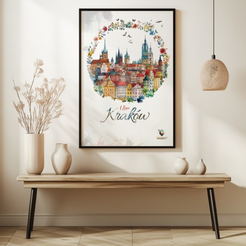 Plakat architektoniczny Format A3 – „Kraków, odbicie myśli” – nastrojowa panorama miasta w ciepłych tonacjach