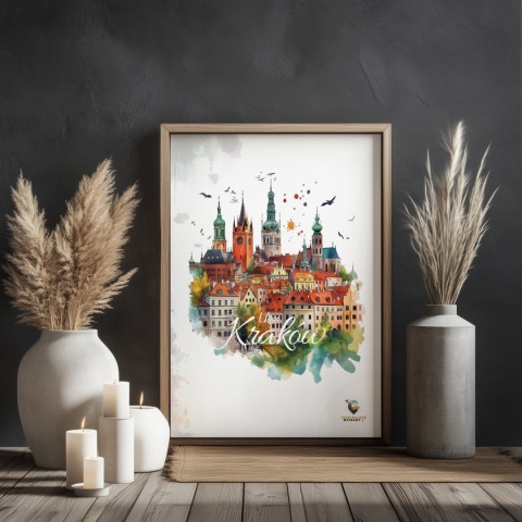 Plakat architektoniczny Format A3 – „Kraków, zamyślenie w kamieniu” – statyczna, rzeźbiarska kompozycja miejska