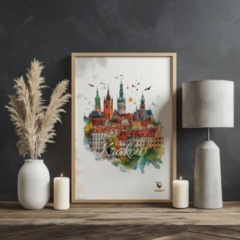 Plakat architektoniczny Format A3 – „Kraków, zamyślenie w kamieniu” – statyczna, rzeźbiarska kompozycja miejska