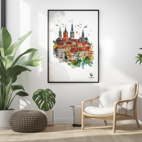 Plakat architektoniczny Format A3 – „Kraków, zamyślenie w kamieniu” – statyczna, rzeźbiarska kompozycja miejska