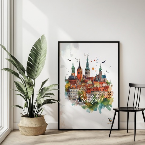 Plakat architektoniczny Format A3 – „Kraków, zamyślenie w kamieniu” – statyczna, rzeźbiarska kompozycja miejska