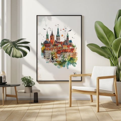 Plakat architektoniczny Format A3 – „Kraków, zamyślenie w kamieniu” – statyczna, rzeźbiarska kompozycja miejska