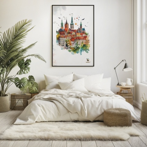 Plakat architektoniczny Format A3 – „Kraków, zamyślenie w kamieniu” – statyczna, rzeźbiarska kompozycja miejska