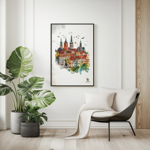 Plakat architektoniczny Format A3 – „Kraków, zamyślenie w kamieniu” – statyczna, rzeźbiarska kompozycja miejska