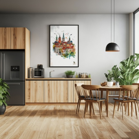 Plakat architektoniczny Format A3 – „Kraków, zamyślenie w kamieniu” – statyczna, rzeźbiarska kompozycja miejska