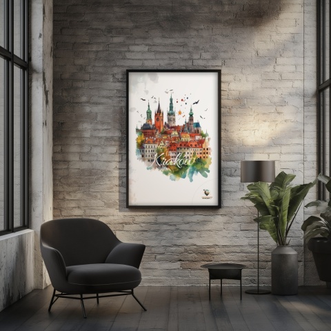 Plakat architektoniczny Format A3 – „Kraków, zamyślenie w kamieniu” – statyczna, rzeźbiarska kompozycja miejska