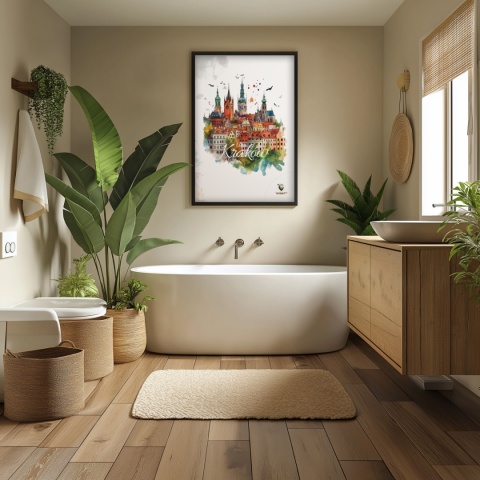 Plakat architektoniczny Format A3 – „Kraków, zamyślenie w kamieniu” – statyczna, rzeźbiarska kompozycja miejska