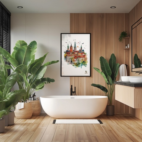 Plakat architektoniczny Format A3 – „Kraków, zamyślenie w kamieniu” – statyczna, rzeźbiarska kompozycja miejska