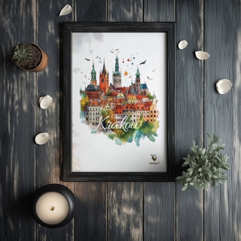 Plakat architektoniczny Format A3 – „Kraków, zamyślenie w kamieniu” – statyczna, rzeźbiarska kompozycja miejska