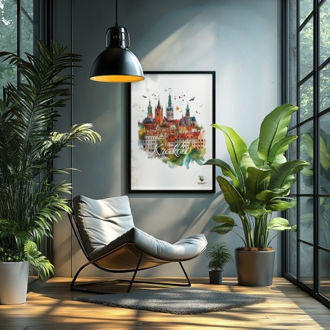 Plakat architektoniczny Format A3 – „Kraków, zamyślenie w kamieniu” – statyczna, rzeźbiarska kompozycja miejska