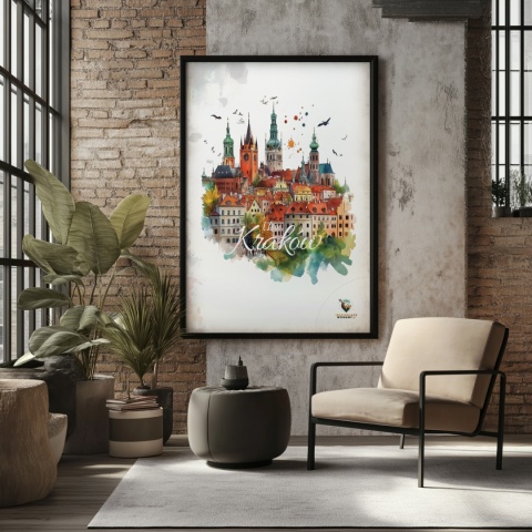 Plakat architektoniczny Format A3 – „Kraków, zamyślenie w kamieniu” – statyczna, rzeźbiarska kompozycja miejska