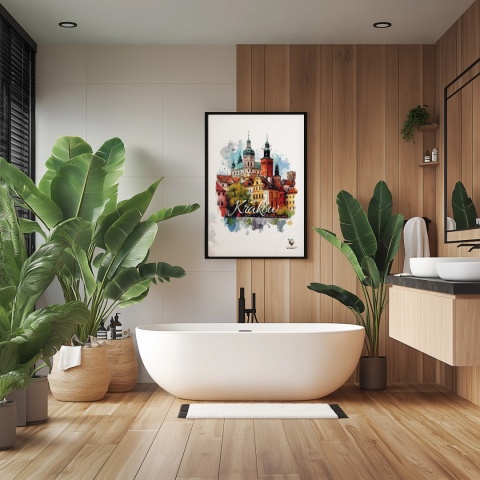 Plakat architektoniczny – „Kraków, puls ukryty w murach” – nastrojowa panorama o miękkich liniach