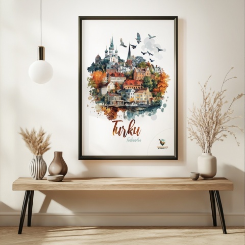 Plakat „Turku, cisza północy” – jesienna interpretacja miasta z lotu ptaka