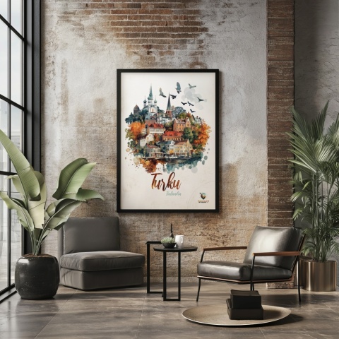 Plakat „Turku, cisza północy” – jesienna interpretacja miasta z lotu ptaka