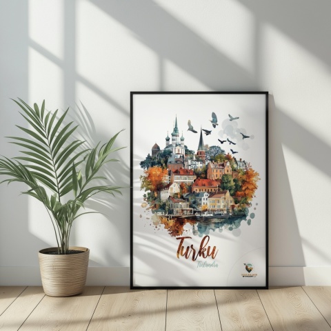 Plakat „Turku, cisza północy” – jesienna interpretacja miasta z lotu ptaka