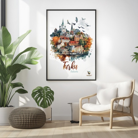 Plakat „Turku, cisza północy” – jesienna interpretacja miasta z lotu ptaka