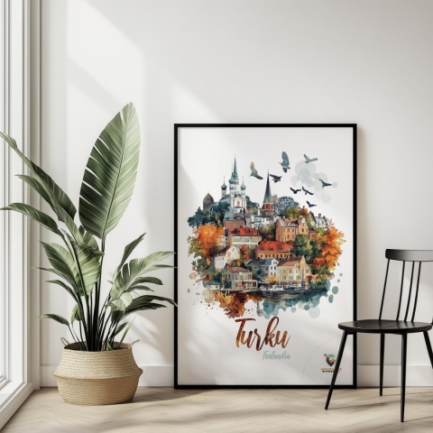 Plakat „Turku, cisza północy” – jesienna interpretacja miasta z lotu ptaka