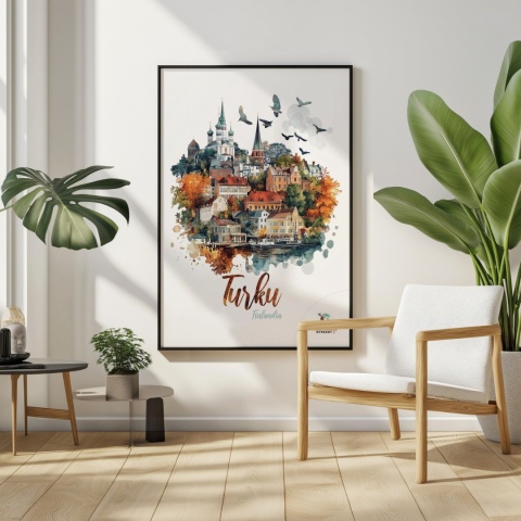 Plakat „Turku, cisza północy” – jesienna interpretacja miasta z lotu ptaka