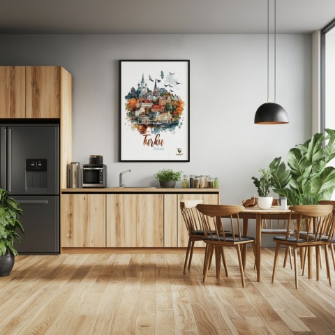 Plakat „Turku, cisza północy” – jesienna interpretacja miasta z lotu ptaka