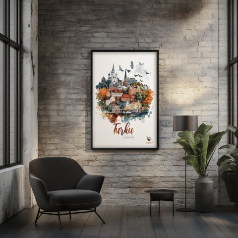 Plakat „Turku, cisza północy” – jesienna interpretacja miasta z lotu ptaka