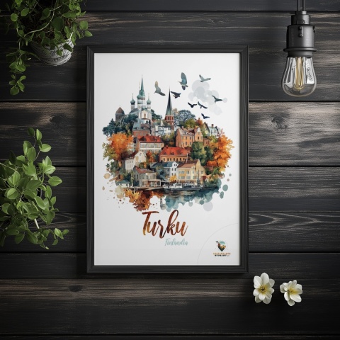 Plakat „Turku, cisza północy” – jesienna interpretacja miasta z lotu ptaka