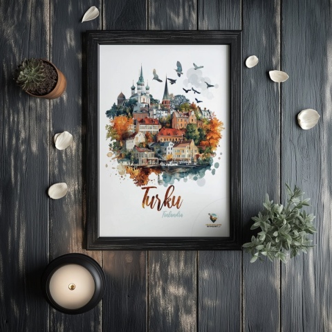 Plakat „Turku, cisza północy” – jesienna interpretacja miasta z lotu ptaka