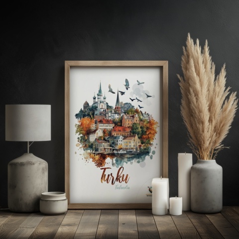 Plakat „Turku, cisza północy” – jesienna interpretacja miasta z lotu ptaka