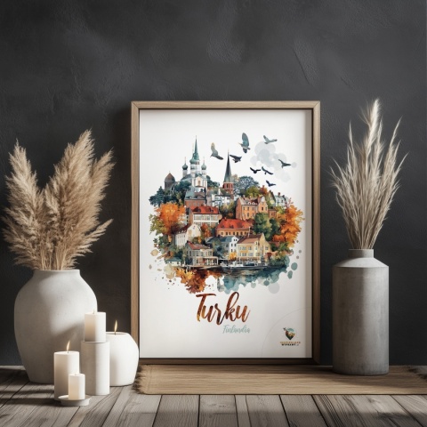 Plakat „Turku, cisza północy” – jesienna interpretacja miasta z lotu ptaka