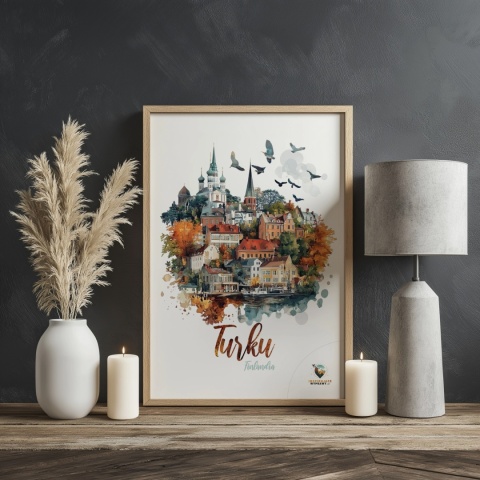 Plakat „Turku, cisza północy” – jesienna interpretacja miasta z lotu ptaka