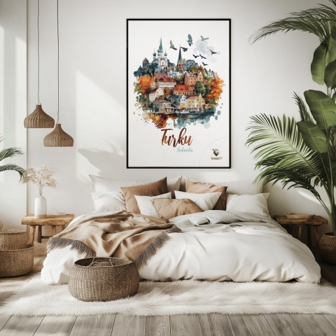 Plakat „Turku, cisza północy” – jesienna interpretacja miasta z lotu ptaka