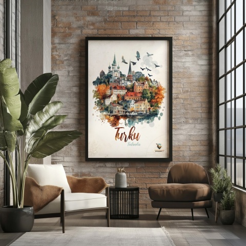 Plakat „Turku, cisza północy” – jesienna interpretacja miasta z lotu ptaka