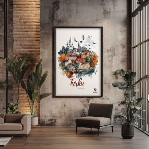 Plakat „Turku, cisza północy” – jesienna interpretacja miasta z lotu ptaka