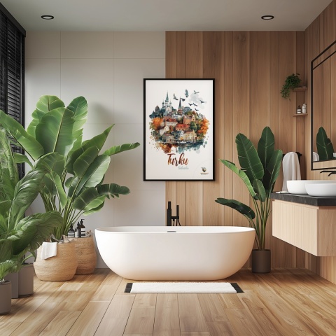 Plakat „Turku, cisza północy” – jesienna interpretacja miasta z lotu ptaka