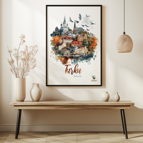 Plakat „Turku, cisza północy” – jesienna interpretacja miasta z lotu ptaka
