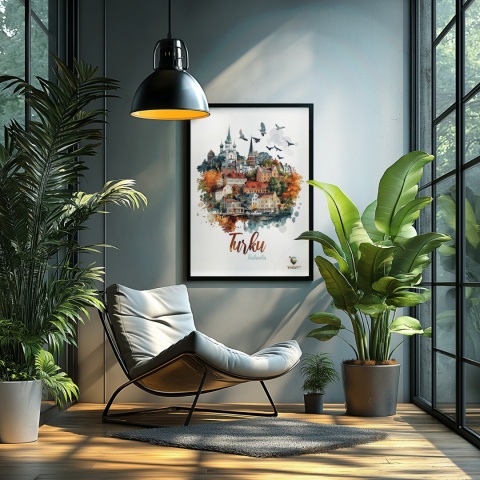 Plakat „Turku, cisza północy” – jesienna interpretacja miasta z lotu ptaka