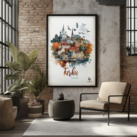 Plakat „Turku, cisza północy” – jesienna interpretacja miasta z lotu ptaka