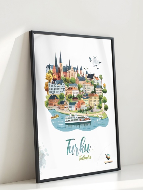 Plakat architektoniczny „Turku, odbicie przestrzeni” – fińskie miasto lustrzanie odbite na wodzie