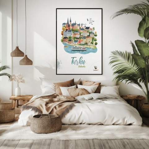 Plakat architektoniczny „Turku, odbicie przestrzeni” – fińskie miasto lustrzanie odbite na wodzie