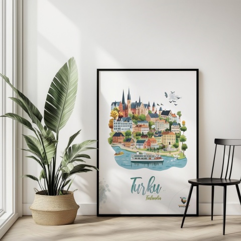 Plakat architektoniczny „Turku, odbicie przestrzeni” – fińskie miasto lustrzanie odbite na wodzie