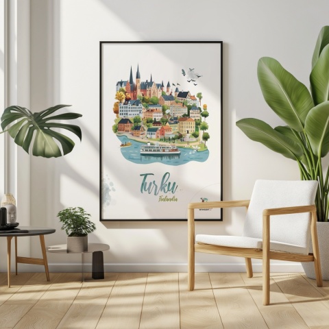 Plakat architektoniczny „Turku, odbicie przestrzeni” – fińskie miasto lustrzanie odbite na wodzie