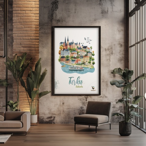 Plakat architektoniczny „Turku, odbicie przestrzeni” – fińskie miasto lustrzanie odbite na wodzie