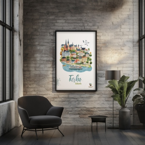 Plakat architektoniczny „Turku, odbicie przestrzeni” – fińskie miasto lustrzanie odbite na wodzie