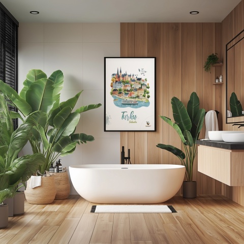 Plakat architektoniczny „Turku, odbicie przestrzeni” – fińskie miasto lustrzanie odbite na wodzie